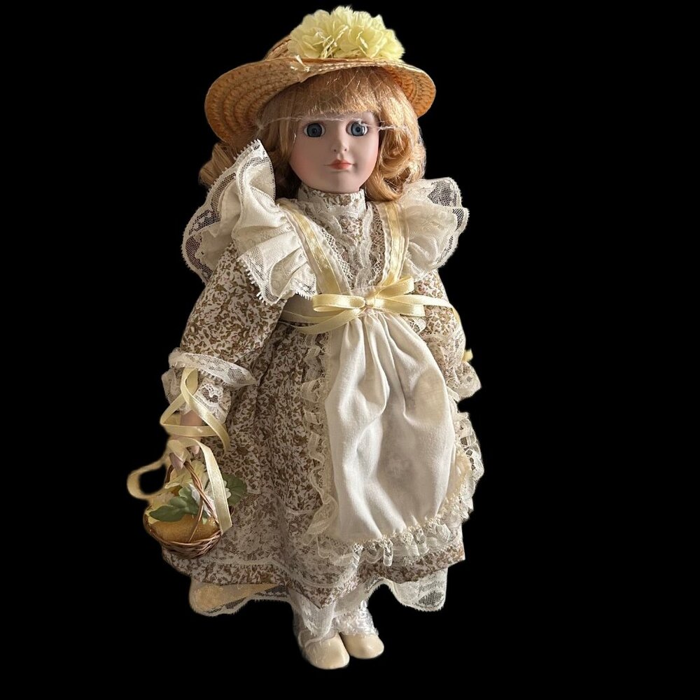 Design Debut Porcelain Doll With Hat & Basket– Daisy, 1992, COA